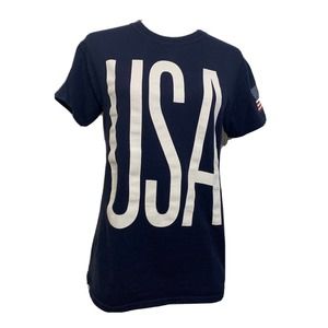 10 Deep USA Womens Navy Short Sleeve T-Shirt Flags Vintage 1984 Retro Olympic